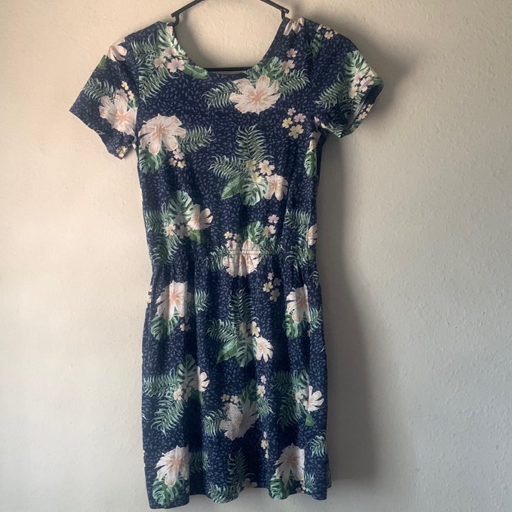 ROXY GIRL THE CLOUDS SHORT SLEEVE DRESS BLUE FLORAL PRINT DRESS size 14